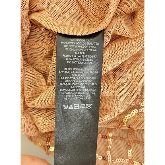 Pilcro Sequin Mesh Top Women's Medium Rose Gold Mock Neck Long Sleeve - Picture 6 of 7